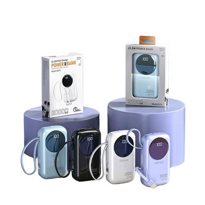 22.5W Fast Charging Portable Power Bank with Built-in Lanyard Cable
