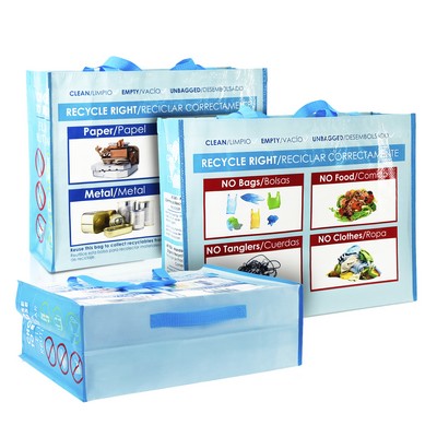 145g Full-Color Laminated Woven Custom Recycling Bag w/8" Bottom Handles (19"x15"x7")