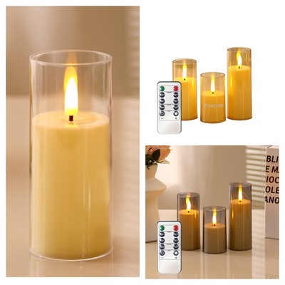 Remote Control Glass Electronic Candle W/ Remote Control 2 X 6"