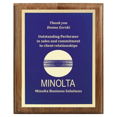 7" x 9" Genuine Walnut Step-Edge Plaque with Blue Brass Plate