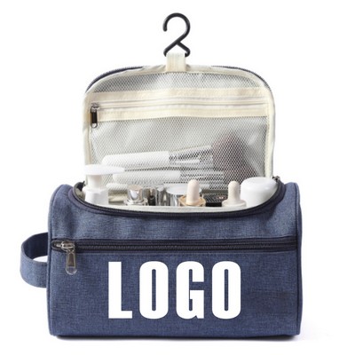 9"x5" Durable Polyester Black Waterproof Toiletry Bag w/Dual Zipper Compartments