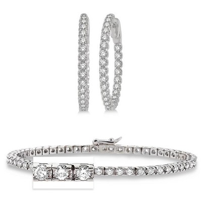 Jilco Diamond Tennis Bracelet And Inside Out Hoops Set