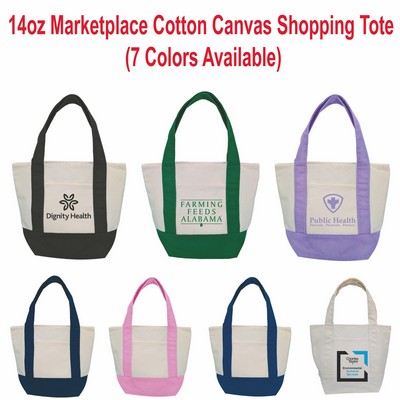 14oz Mini Cotton Canvas Shopping Tote With Front and Back Pockets (7 Colors Available)