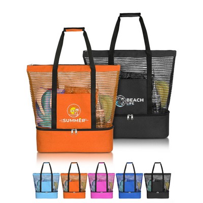 Mesh Beach Tote with Insulated Cooler Base