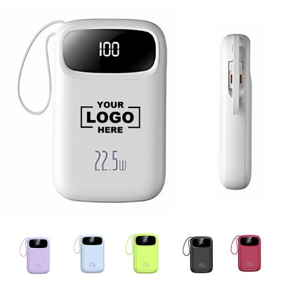 Portable 20,000mAh Power Bank with Built-in Cable