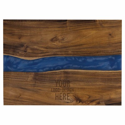 Personalized Acacia Serving Board with Pearl Resin 15.75" x 11.75" - Blue