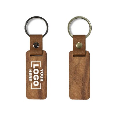 Durable Leather Accent Wooden Keychain
