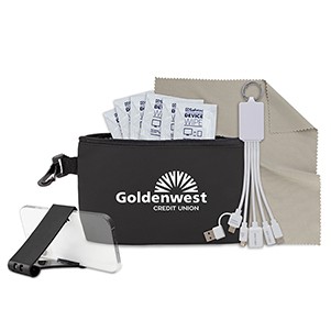 "CAPETOWN" 10 pcs Multi Charging Tech Kit in Black Mesh Zipper Pouch