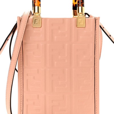 Fendi FF Zucca Leather Mini Sunshine Shopper Tote Crossbody Bag Baby Pink