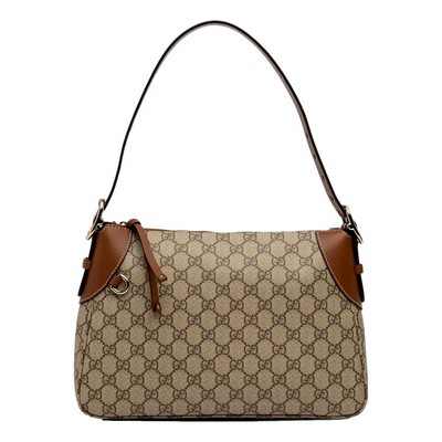 Gucci GG Emblem Supreme Canvas Medium Leather Shoulder Bag Brown Beige