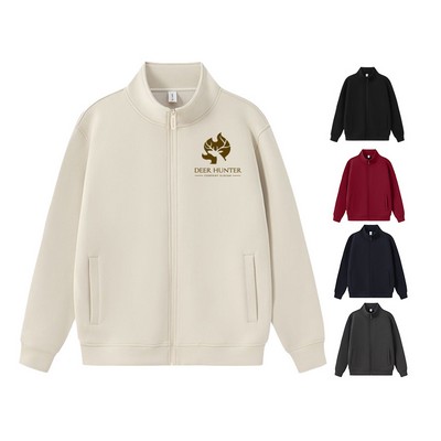 Unisex Stand Collar Zip Jacket Cotton Sweater Long Sleeve Sweatshirts