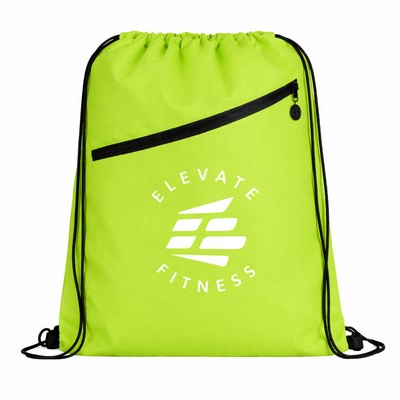 Promotional Drawstring Sportpack with Front Zipper- 17.75" x 13.5"
