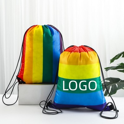 Lgbt Polyester Rainbow Drawstring Backpack