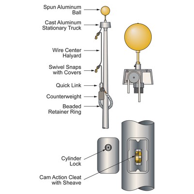 25' Vanguard Commercial Pole with Internal Halyard - Satin