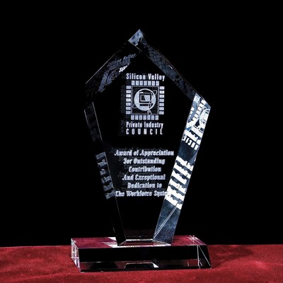 Custom Crystal Image in Pentagon Plaque w/3D Logo/ Text (7")