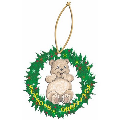 Bear Cub Wreath Ornament w/ Clear Mirrored Back (8 Square Inch)