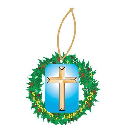 Gold Cross Promotional Wreath Ornament w/ Black Back (2 Square Inch)