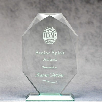 Jade Glass Multi-Faceted Elongated Octagon Award - 7.5"