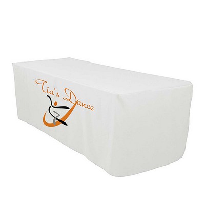 8' Fitted Dye Sub Tablecloth - White, Ivory And Silver