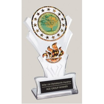 8" Clear/Gold Lucite Torch Stand Award w/DCP or Flexibrass