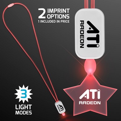 Neon Look Necklace Red LED Lanyards with Acrylic Star Pendants - PRINTED
