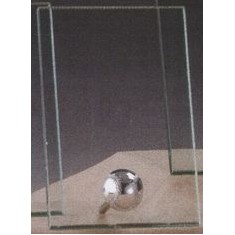 Clear Glass Plaque Award w/Silver Baseball Accent & Silver Plastic Mounts (5"x7.5")