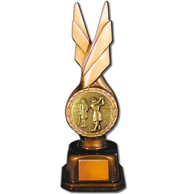 Stock Phoenix 9" Trophy with 2" Golf Female Coin and Engraving Plate