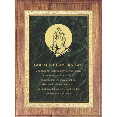 Solid American Walnut Plaque w/ Green Plate & Round Corners, 9 x 12"
