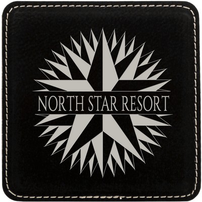 4" Square Black/Silver Laserable Leatherette Coaster