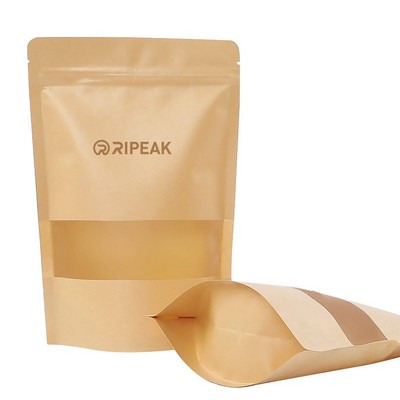 4.7 x 7.9" Kraft Bags with Window Stand Up Ziplock Seal Paper Bag Resealable Food Storage Pouch