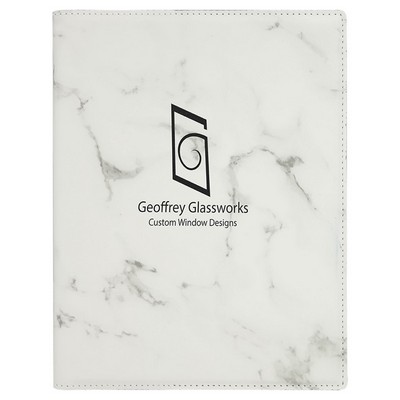 7" x 9" White Marble Leatherette Small Portfolio with Notepad