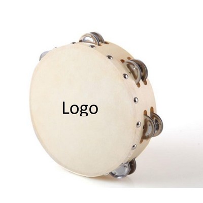 10" Wood Handheld Tambourine Double Row