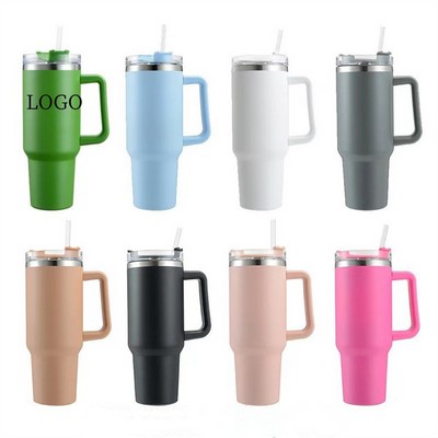 40 Oz. Stainless Steel Travel Mug with Handle and Straw