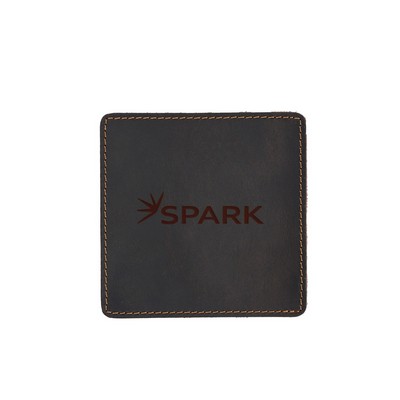 Debossed Top Grain Genuine Leather Square Coaster