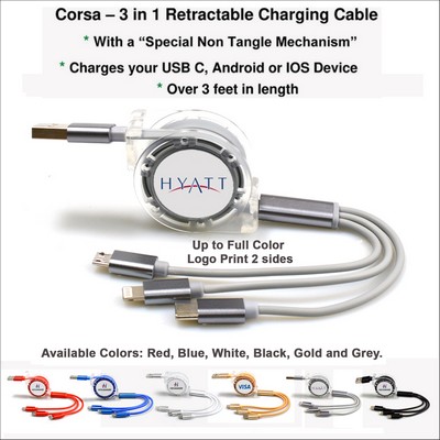 Corsa 3" 1 Retractable Charging Cable - Grey