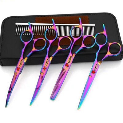 Rainbow Coated 6-in-1 Dog Grooming Scissors Set