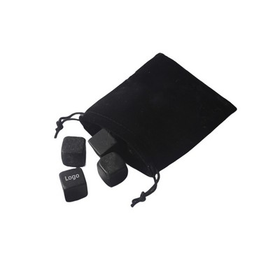 Custom Whiskey Stones Set 4 pcs / Velvet Pouch