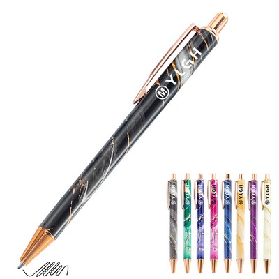 Marble Patten Barrel Click Metal Pen