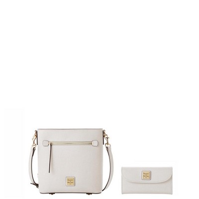 Dooney & Bourke Ecru Saffiano Zip Crossbody And Continental Clutch Set