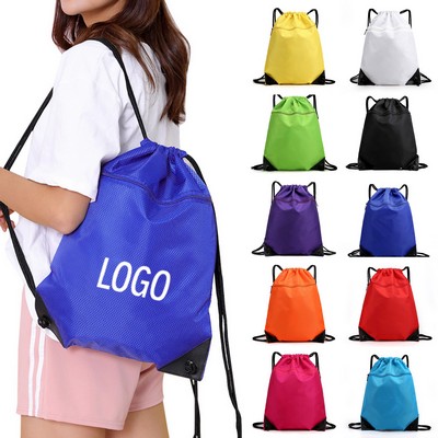Oxford Cloth Drawstring Backpack with Zipper Pocket