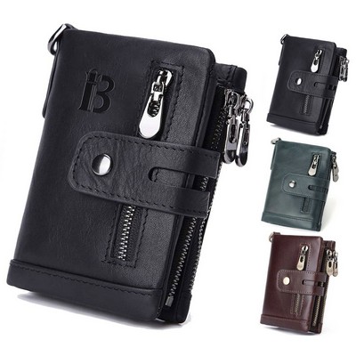 Men's Genuine Leather Slim Zip Wallet