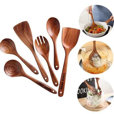 Custom Eco-Friendly Tools Kitchen Essentials Smooth Finish Teak Wooden Cooking Spoon Set