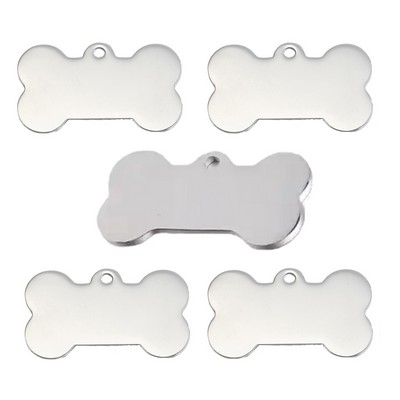 Silver Bone Shaped Brass Pet Tag - 1.97" x 1.1"
