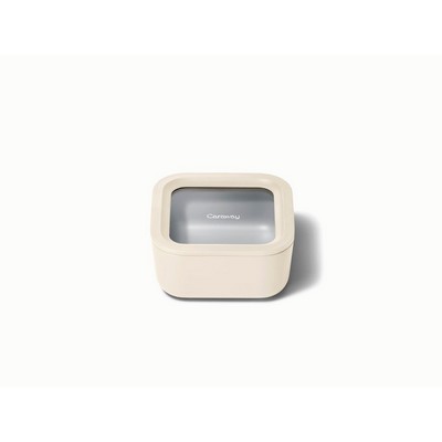 Caraway 4.4 Cup Glass Food Container Square Shape W/ Lid Cream