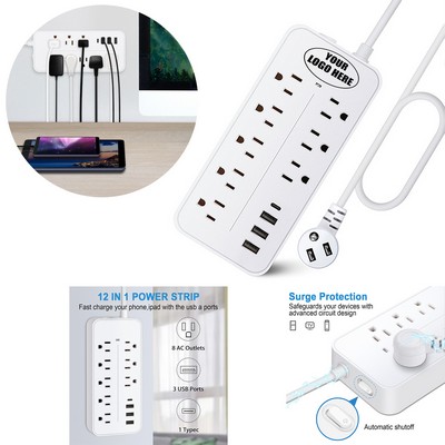 12-in-1 Travel Power Strip Charging Station Outlets