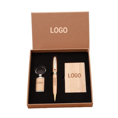 Bamboo Keychain Cardholder Pen Set