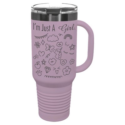 Polar Camel 40 oz. Moody Lilac/Ghost Black Travel Mug with Handle & Straw