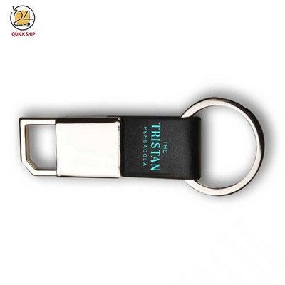 Black Leatherette Metal Clip-On Key Chain