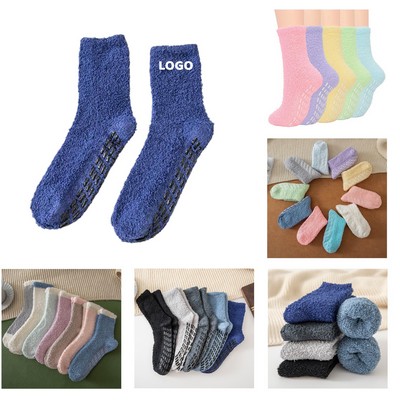 Non-slip coral fleece socks With Custom Embroidered Logo for Adult