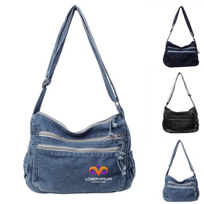 Casual Denim Crossbody Strap Tote Bag